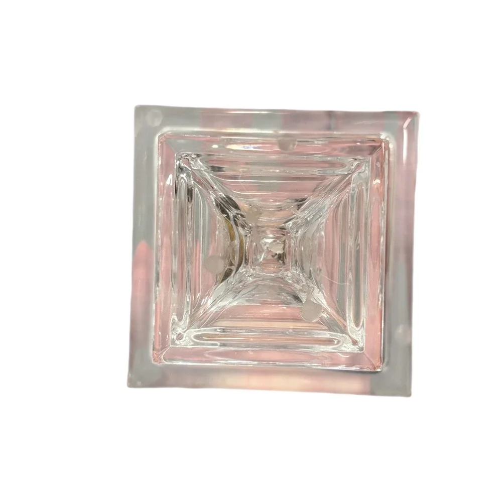 Bohemia VTG Style Clear Glass Square Base Taper Candlestick Holders Set of 2